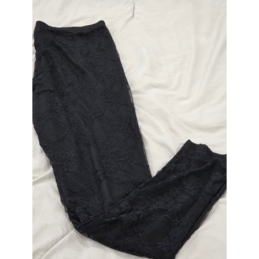Max Black Lace Overlay Sheer Mesh Pants‎ Leggings UK 14 EUR 40 6 us